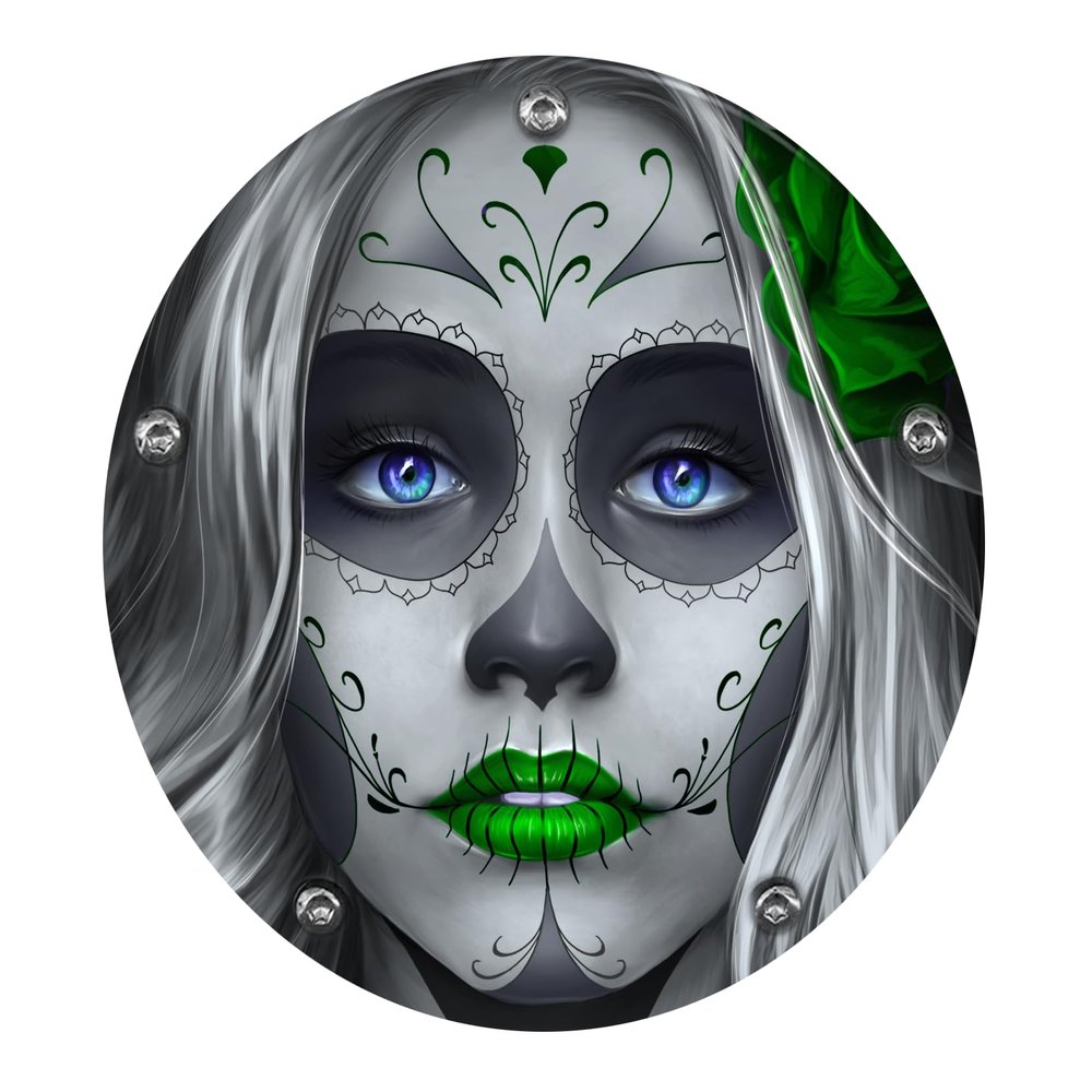 Custom Aluminum 5 Hole Narrow Profile 2016+ Touring Derby Clutch Cover for Harley Davidson - Sugar Skull Green (Matte Finish, 2016+ Touring & Trike Models)