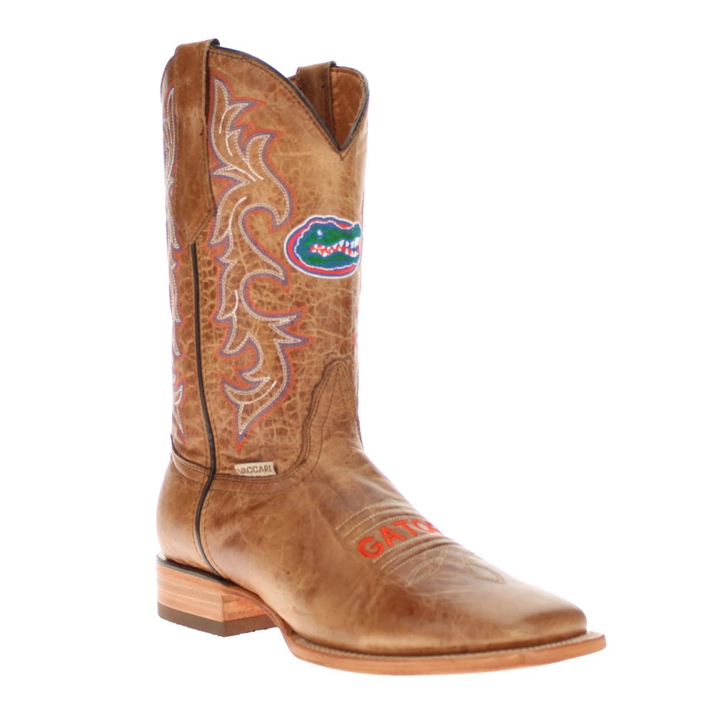 Vaccari Men's Luke Genuine Sierra Orix Leather University of Florida Gators Embroidery Broad Square Toe Cowboy Boots - 8.5