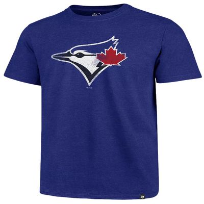 '47 MLB Men's Distressed Imprint Match Team Color Primary Logo Word Mark T-Shirt (Toronto Blue Jays Blue, Small)