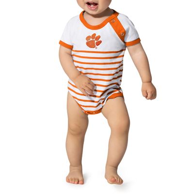 Little King NCAA Striped Bodysuit with Shoulder Snap and Embroidered Logo-Clemson -Orange Trim-0-3 Months