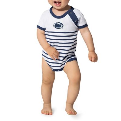 Little King NCAA Striped Bodysuit with Shoulder Snap and Embroidered Logo-Penn State-Navy Trim-12 Months