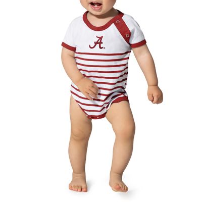 Little King NCAA Striped Bodysuit with Shoulder Snap and Embroidered Logo-Alabama-Crimson Trim-12 Months