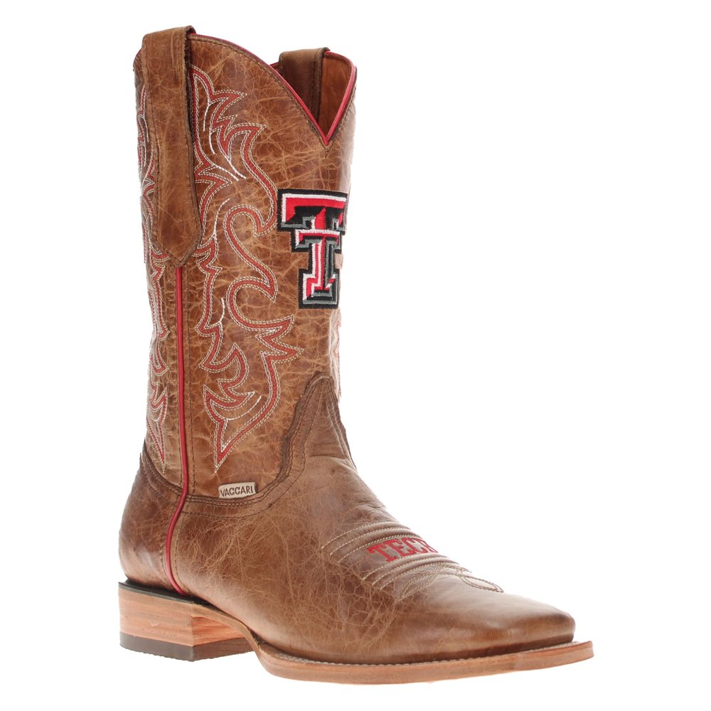 Vaccari Men's Luke Genuine Sierra Orix Leather Texas Tech Embroidery Broad Square Toe Cowboy Boots - 13