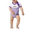 Little King NCAA Striped Bodysuit with Shoulder Snap and Embroidered Logo-LSU-Purple Trim-0-3 Months view 1