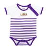 Little King NCAA Striped Bodysuit with Shoulder Snap and Embroidered Logo-LSU-Purple Trim-0-3 Months view 2