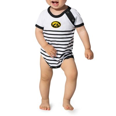 Little King NCAA Striped Bodysuit with Shoulder Snap and Embroidered Logo-Iowa-Black Trim-12 Months