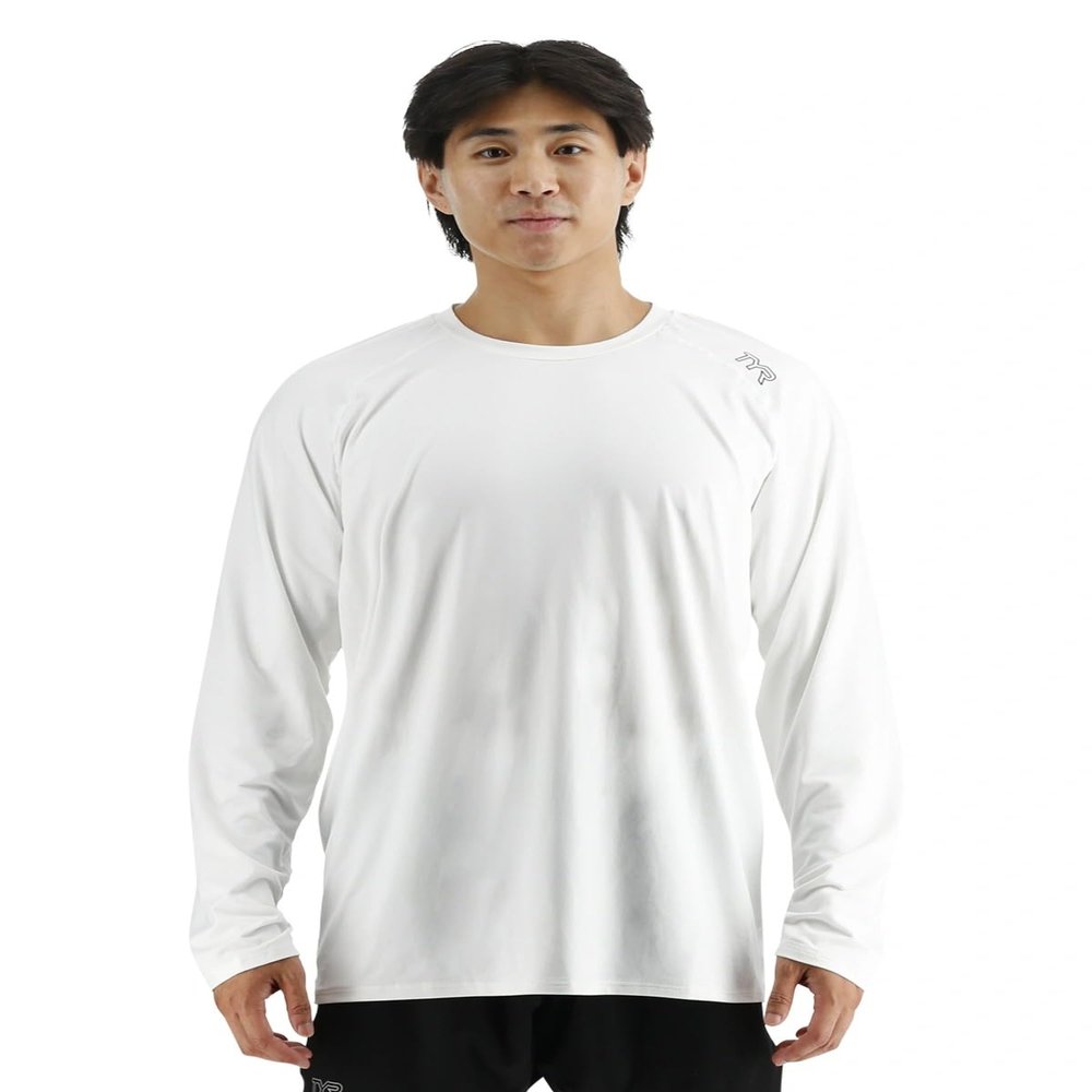 TYR Men's Athletic Performance Workout Raglan Long Sleeve Tech Tee, White, Large