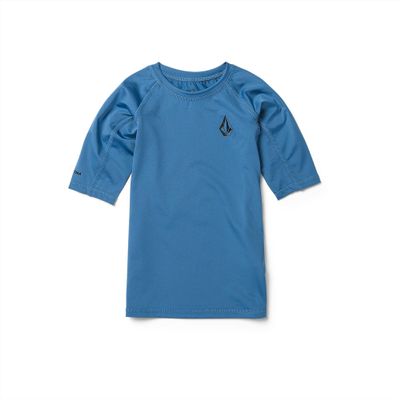 Volcom Boys Lido Solid Lycra Short Sleeve Rashguard 50+ Uv Protection Rash Guard Shirt, Tidal Blue, 3 US