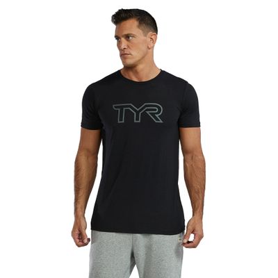 TYR Unisex Ultrasoft Lightweight Short Sleeve Big Logo Tech Tee, Black, X-Small