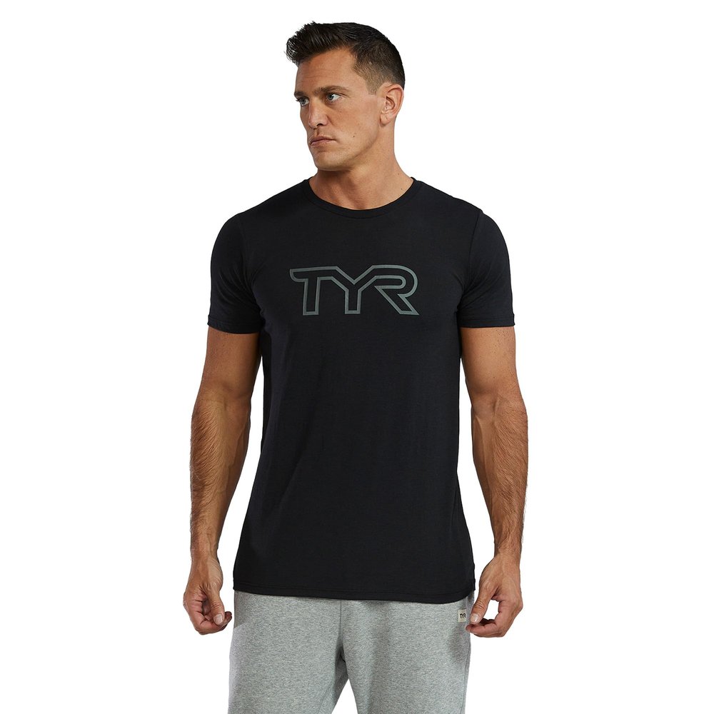 TYR Unisex Ultrasoft Lightweight Short Sleeve Big Logo Tech Tee, Black, X-Small