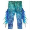 RUNQHUI Women's Halloween Costume 3D Print Mermaid Leggings Fish Scale Compression Pants Rash Guard Fancy Trouser Green&Blue Large view 2