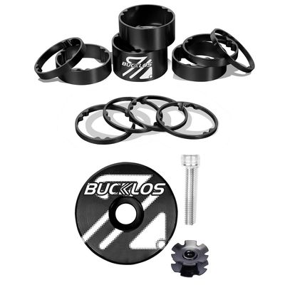 BUCKLOS 1 1/8 inch 11PCS Aluminium Alloy Black Headset Spacers & Top Cap Star Nut