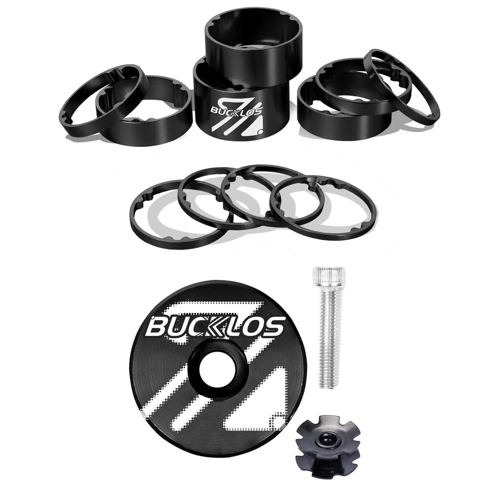 BUCKLOS 1 1/8 inch 11PCS Aluminium Alloy Black Headset Spacers & Top Cap Star Nut