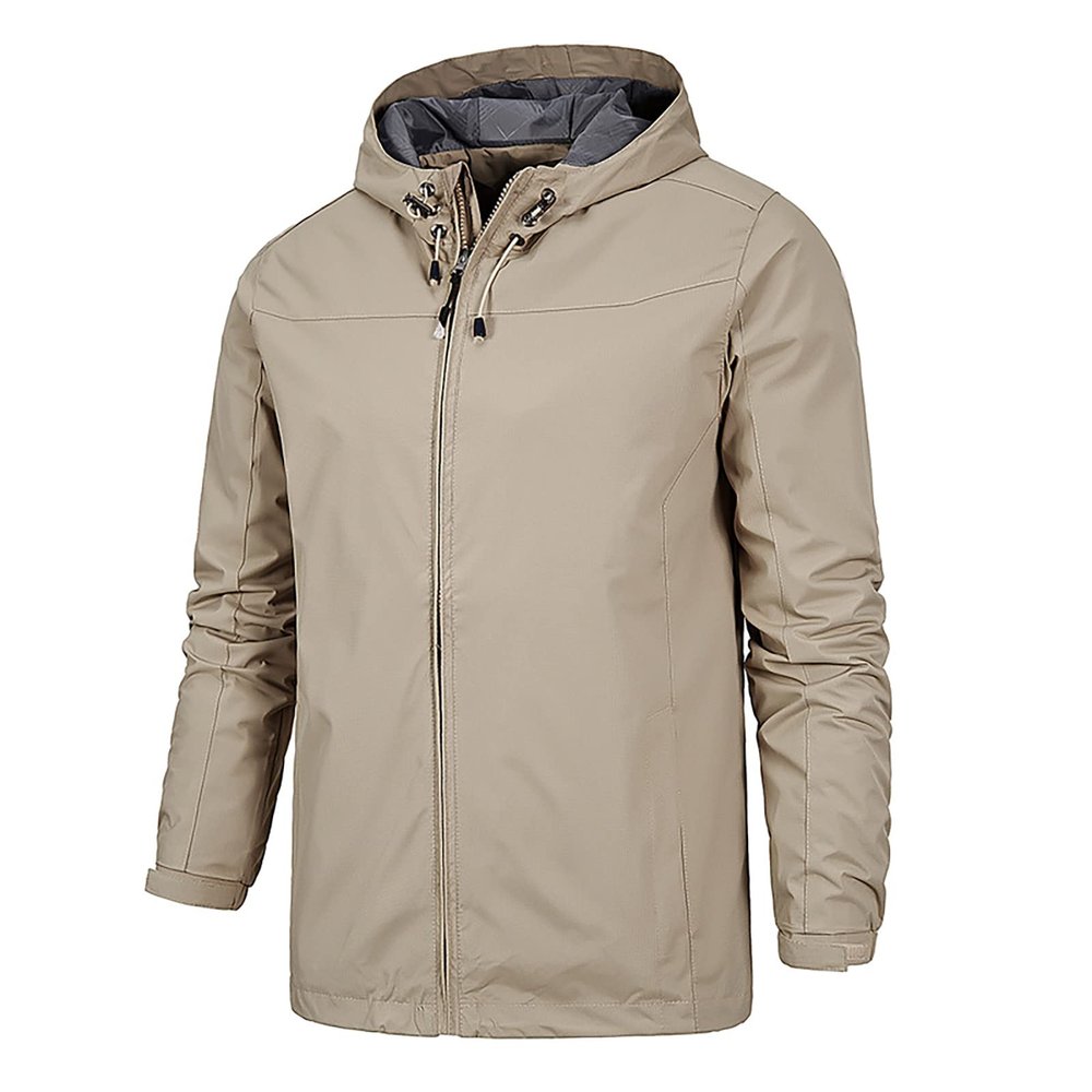 RTRDE Winter Coats For Men, Men's Rain Jacket Waterproof Lightweight Raincoat With Hood Outdoor Shell Jacket Hiking Windbreaker Gabardinas Para Hombre Elegantes Men Coats Mens Jackets (3XL, Khaki)
