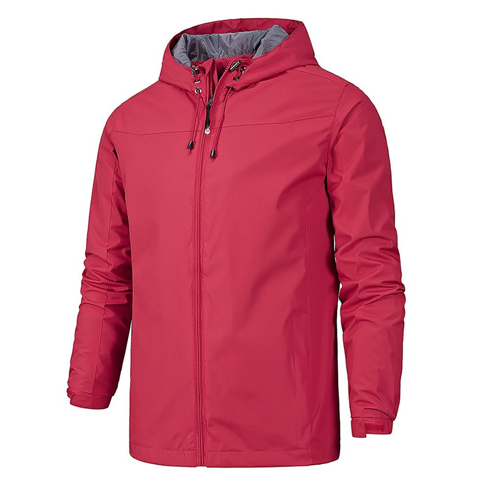RTRDE Winter Coats For Men, Men's Rain Jacket Waterproof Lightweight Raincoat With Hood Outdoor Shell Jacket Hiking Windbreaker Jackets Men Big And Tall Coats Mens Long Jacket (4XL, Red)