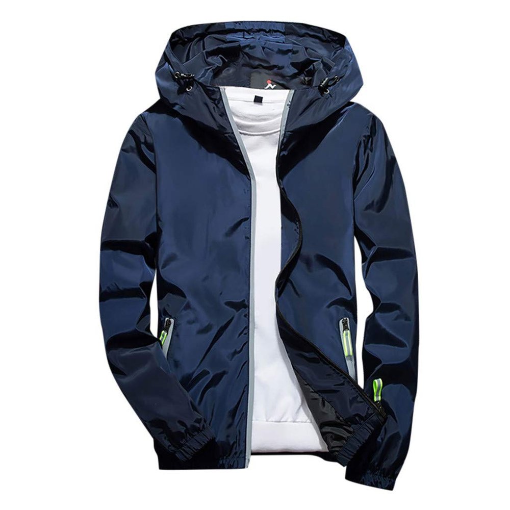 RTRDE Coats For Men, Mens Rain Jacket Waterproof with Hooded Hiking Coat Casual Lightweight Windbreaker Men Big And Tall Jackets Light Jacket Hood Packable Jacket Coat Impermeables Para (5XL, Blue)