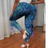RUNQHUI Women's Halloween Costume 3D Print Mermaid Leggings Fish Scale Compression Pants Rash Guard Fancy Trouser Green X-Large view 2