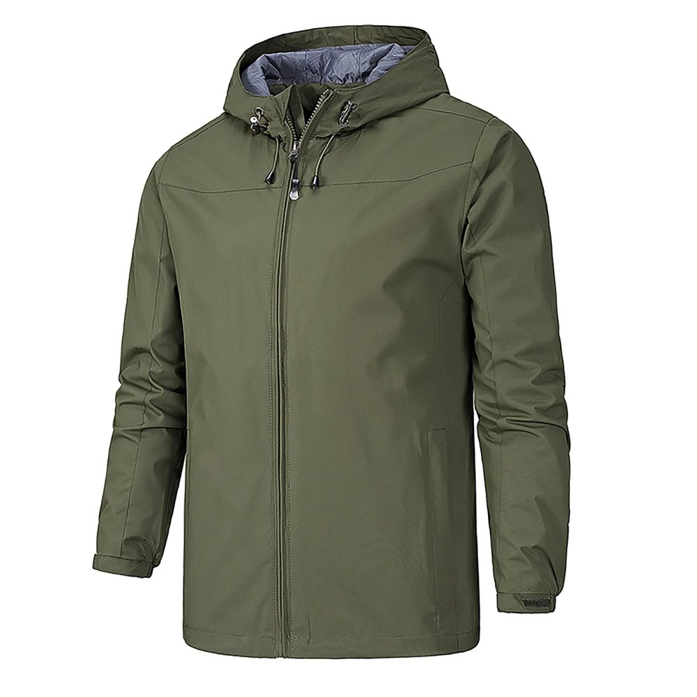 Jacket For Men, Men's Rain Jacket Waterproof Lightweight Raincoat With Hood Outdoor Shell Jacket Hiking Windbreaker Mens Jacket Light Jackets Men Breathable Packable Jacket Tall (4XL, Army Green)
