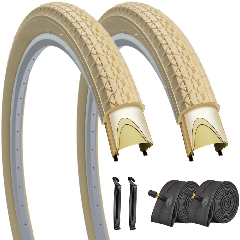 26x2.125 Cruiser Beach Bike Tires and Tubes Cream (26x2.125, Cream-2 Tires 2 Tubes)