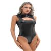 Rswnyirn Women's Metallic Liquid Turtleneck Gymnastics Dance Leotard One Piece High Cut Bodysuits Black Medium view 2