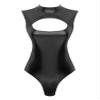 Rswnyirn Women's Metallic Liquid Turtleneck Gymnastics Dance Leotard One Piece High Cut Bodysuits Black Medium view 4