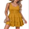 Dokotoo Womens Casual Sleeveless Resort Wear Dress Button Front Elastic Smocked Waist Ruffle Tiered Swing Mini Dresses Vacation Outfits for Women Summer 2026 Beach Sundress Plus Size Yellow X-Small view 1