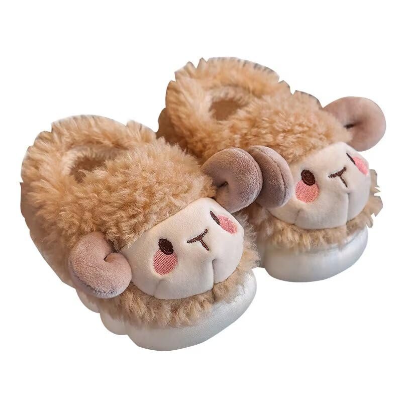 Zonkacen Kids Boy Girl Anti Skid Wrap Heel Quiet Cartoon Cotton Slippers for Home Winter Indoor Bedroom Playing Walking Vacation Holiday Hotel Travel Khaki Toddler 5-6.5