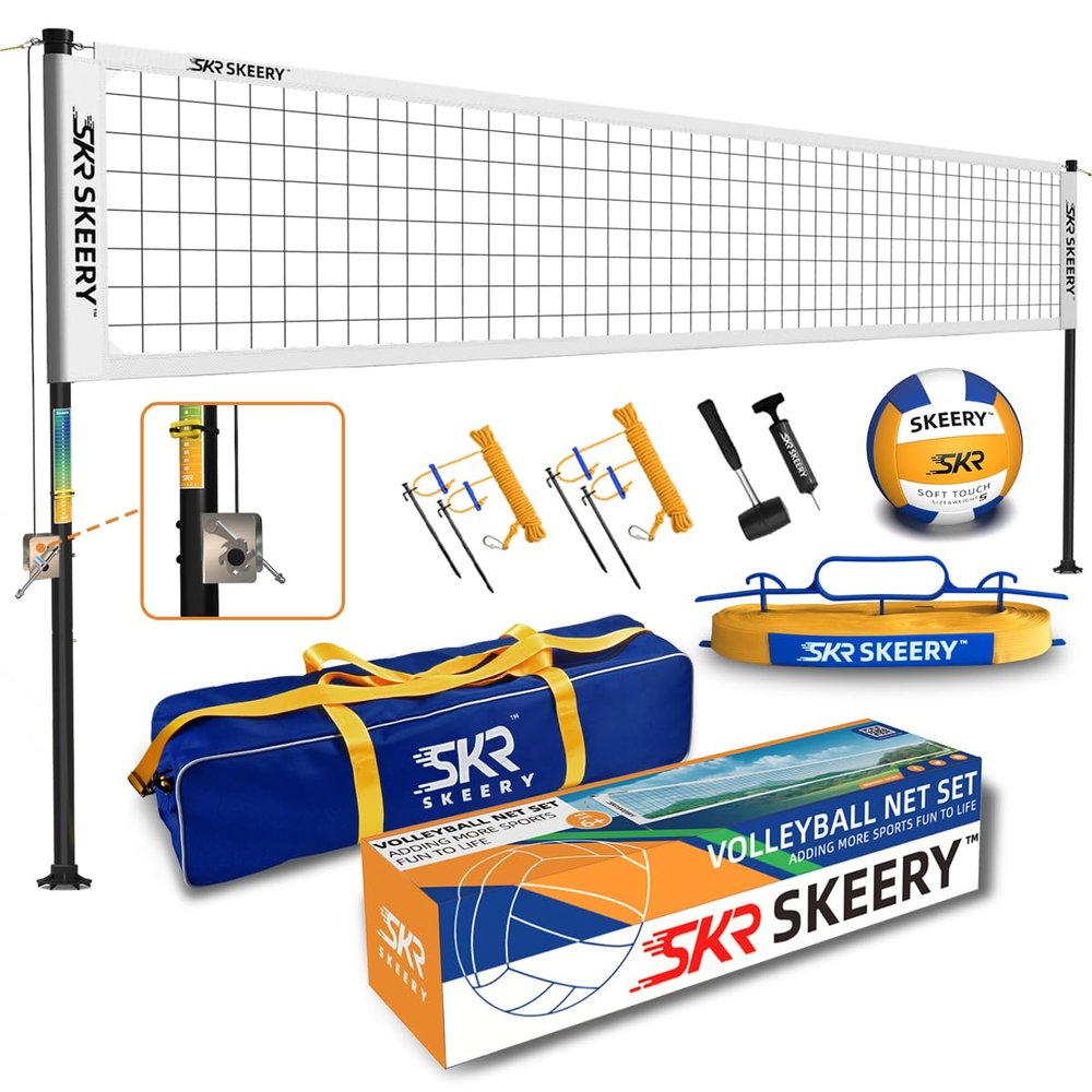 SKEERY Outdoor Heavy Duty Volleyball Net Set, Anti-Sag Design, Adjustable Aluminum Poles, Portable Volleyball Net for Backyard,Grass and Beach(White)