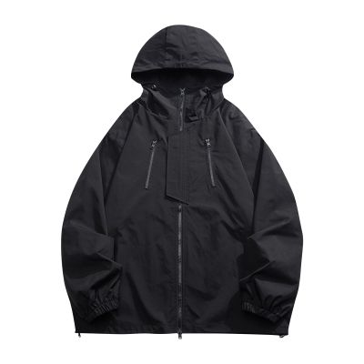 RTRDE Mens Jacket, Lightweight Waterproof Coated Hooded Rain Jacket Light Windbreaker Raincoat For Men Winter Coats Chaqueta Impermeable Para Hombre Jackets With Hood Jackets Work Coats (XL, Black)