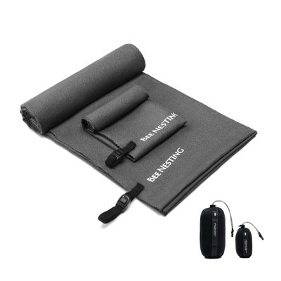 Bee Nesting Ultralight Quick Dry Towel, Extra Large&Small 2 Pack Microfiber Towels with Compact Packable Pocket for Lightweight Backpacking Travel Beach Gym Camping & Swimming Sports(Grey 2 Set)