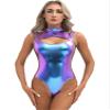 Rswnyirn Women's Metallic Liquid Turtleneck Gymnastics Dance Leotard One Piece High Cut Bodysuits Blue XX-Large view 1
