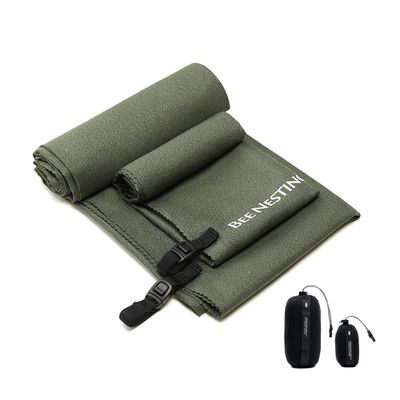 Bee Nesting Ultralight Quick Dry Towels in XLarge & Small Sizes with Compact Packable Pocket Microfiber Towel for Backpacking Travel Beach Hiking Swimming Sports & Yoga (Olive drab 2 Set)