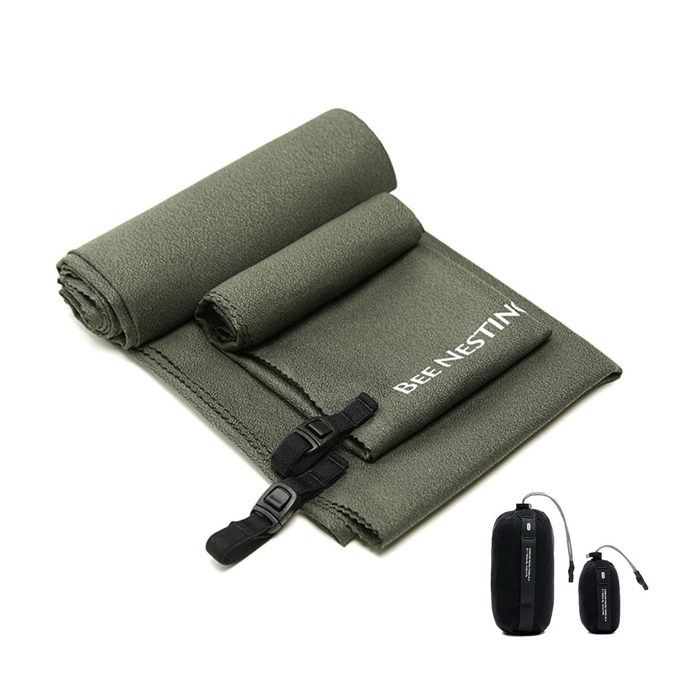 Bee Nesting Ultralight Quick Dry Towels in XLarge & Small Sizes with Compact Packable Pocket Microfiber Towel for Backpacking Travel Beach Hiking Swimming Sports & Yoga (Olive drab 2 Set)