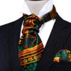 Barry.Wang Christmas Ascot Men Tie Set Yellow Green Red Snowflakes Cravat Self Scarf Neckties Pocket Square Cufflinks Xmas Gift Party Holiday Festival view 4