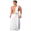 RUNQHUI Mens Greek God Costume Roman Toga Ancient Caesar Outfits One Shoulder Warrior Halloween Cosplay Dress up Long Skirt White XX-Large view 2