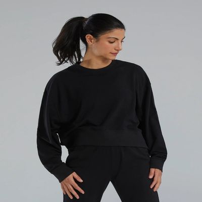 TYR Women's Ultrasoft Midweight Terry Cropped Crew Sweatshirt, Black, X-Small