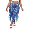 RUNQHUI Women's Halloween Costume 3D Print Mermaid Leggings Fish Scale Compression Pants Rash Guard Fancy Trouser Blue Small