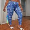 RUNQHUI Women's Halloween Costume 3D Print Mermaid Leggings Fish Scale Compression Pants Rash Guard Fancy Trouser Blue Small view 3
