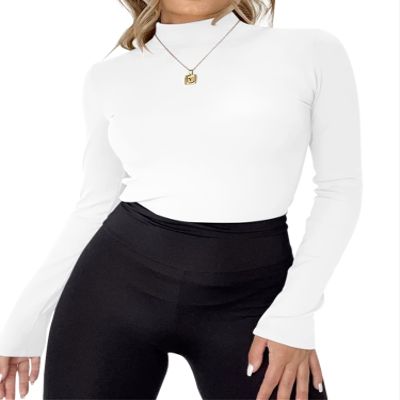 Mock Neck Tops for Women Basic Long Sleeve Slim Fitted Turtle Neck Shirts Business Casual Thermal Underwear(White,X-Large)