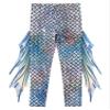 RUNQHUI Women's Halloween Costume 3D Print Mermaid Leggings Fish Scale Compression Pants Rash Guard Fancy Trouser Gold&Blue Small view 2