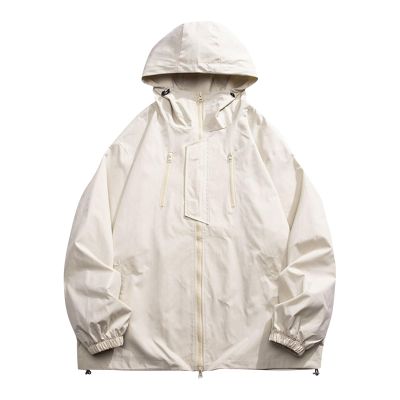 RTRDE Mens Jacket, Lightweight Waterproof Coated Hooded Rain Jacket Light Windbreaker Raincoat For Men Jacket Breathable Jacket With Hood Pit Zip Chamarra Impermeable Para Hombre Men's (3XL, Beige)