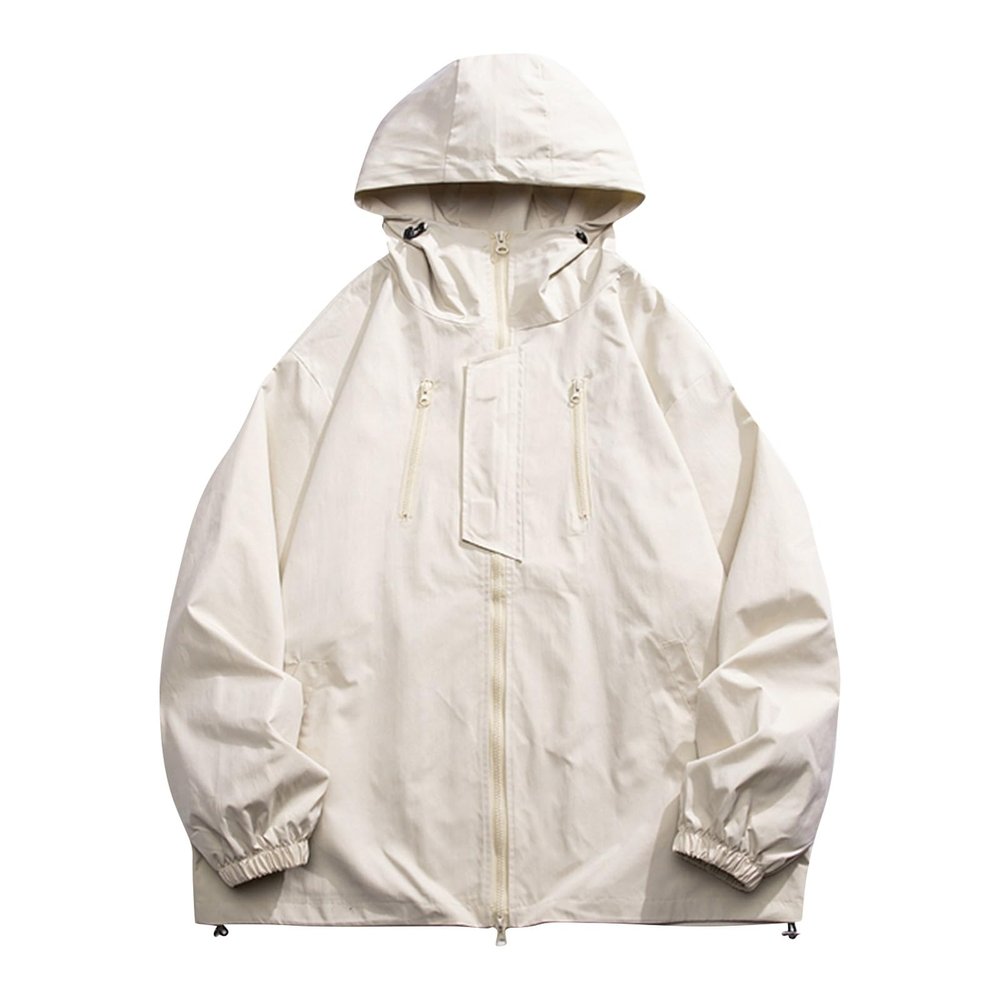 RTRDE Mens Jacket, Lightweight Waterproof Coated Hooded Rain Jacket Light Windbreaker Raincoat For Men Jacket Breathable Jacket With Hood Pit Zip Chamarra Impermeable Para Hombre Men's (3XL, Beige)