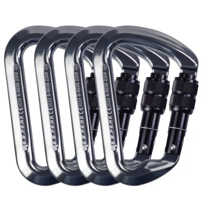 SEPEAK UIAA CE 30kN Locking Climbing Carabiner, Professional Heavy Duty Screwgate Clip for Outdoor Climbing, Mountaineering, Rappelling, Camping, Hiking, Large D Carabiner Hook/6744lb,Black,4pc