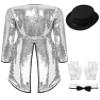 Jugaoge Women Sequin Tuxedo Jacket Tails Slim Fit Tailcoat Dress Coat Swallowtail Dinner Party Jacket Silver A Small view 2