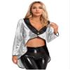 Jugaoge Women Sequin Tuxedo Jacket Tails Slim Fit Tailcoat Dress Coat Swallowtail Dinner Party Jacket Silver A Small view 3