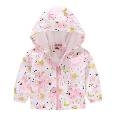 Baby Girls Boys Rain Jacket Windproof Floral Printed Coats Zipper Hooded Coat Zipper Long Sleeve (White, 18-24 Months)