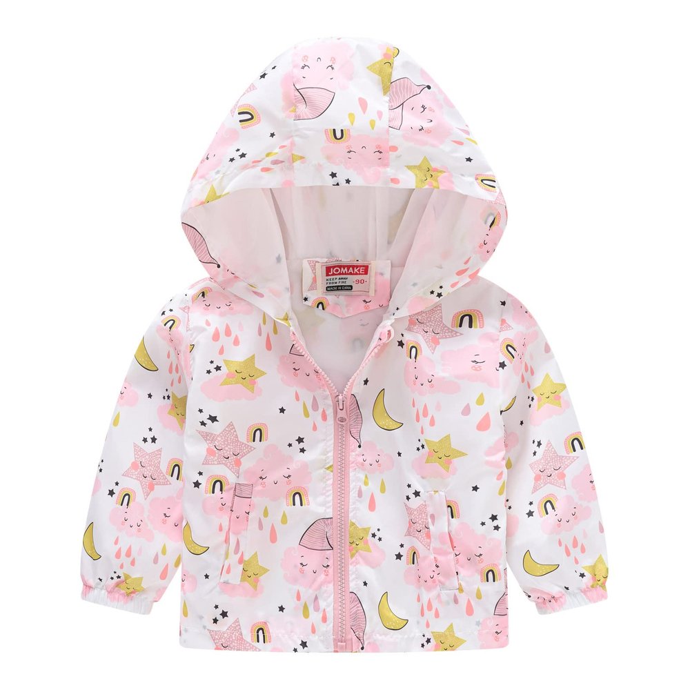 Baby Girls Boys Rain Jacket Windproof Floral Printed Coats Zipper Hooded Coat Zipper Long Sleeve (White, 18-24 Months)