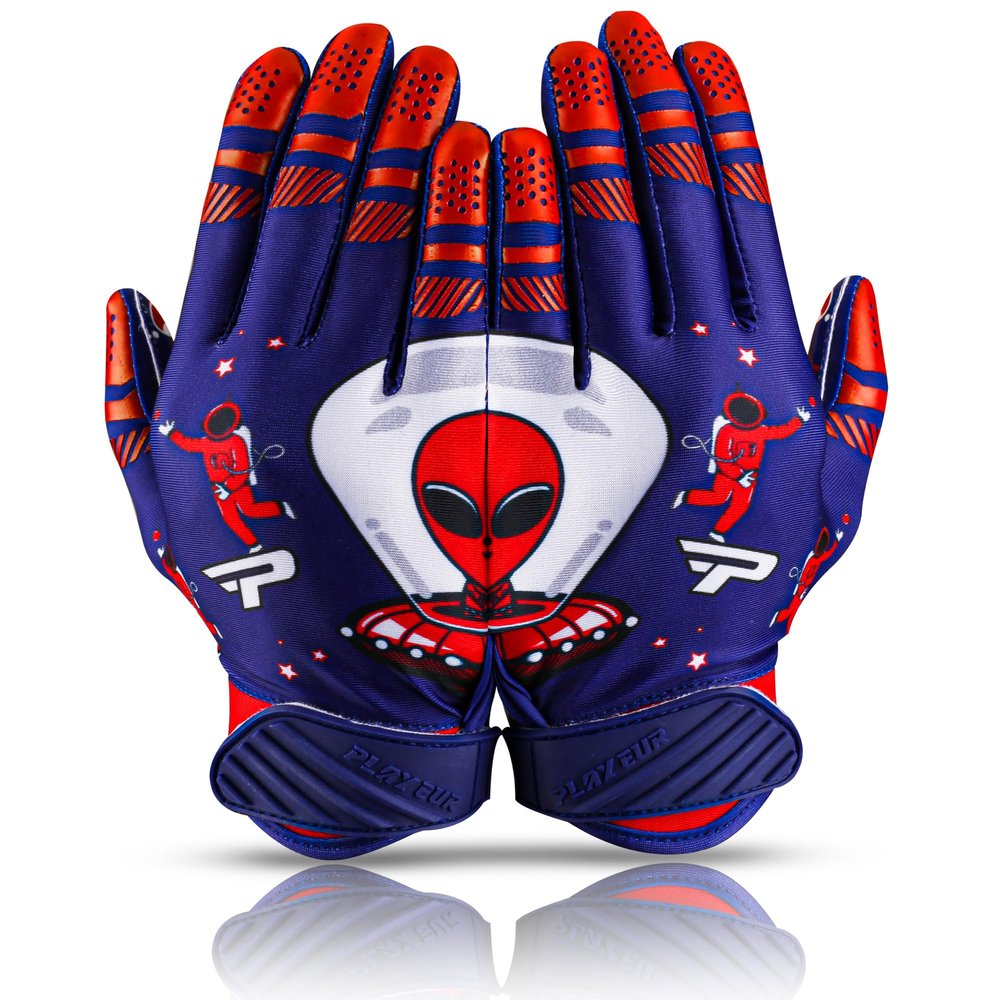 PLAYEUR Alien Grip Infinite Pro Edition Football Gloves Endless Game  GripPro Tech for Adult, Kids & Youth Football Gloves, No Peel, Ever Tacky (Purple Alien, Youth M/L)