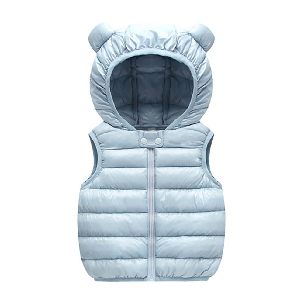 Kids Boys Girls Winter Warm Down Padded Vest Hooded Zipper Sleeveless Jacket aistcoat Outwear (Sky Blue, 3-6 Months)