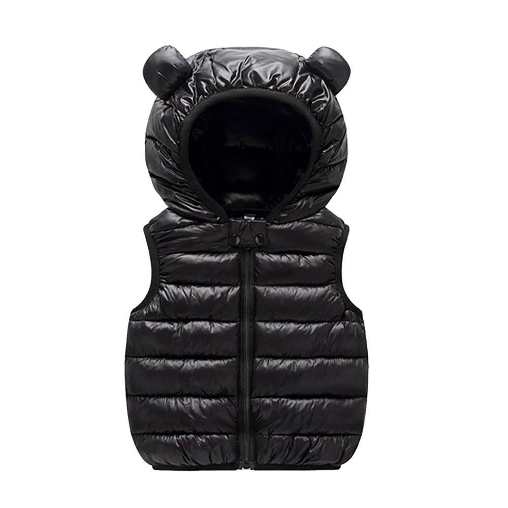 Kids Boys Girls Winter Warm Down Padded Vest Hooded Zipper Sleeveless Jacket aistcoat Outwear Down (Black, 3-6 Months)